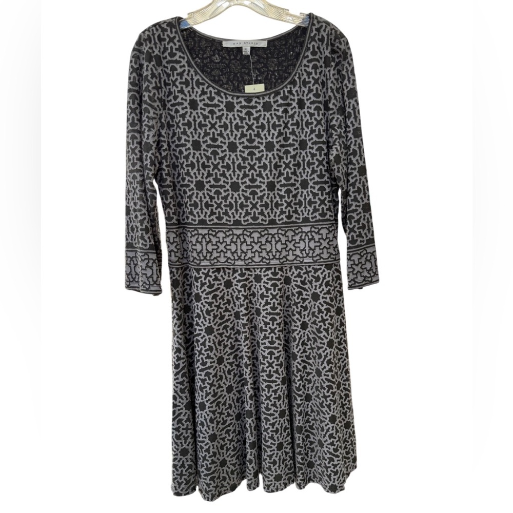 Max Studio Grey & Black Patterned A-Line Dress